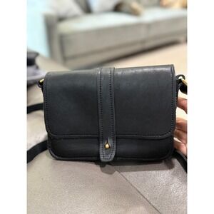 Urban Southern Black Full Grain‎ Leather Crossbody Flap Bag Brass Hardware